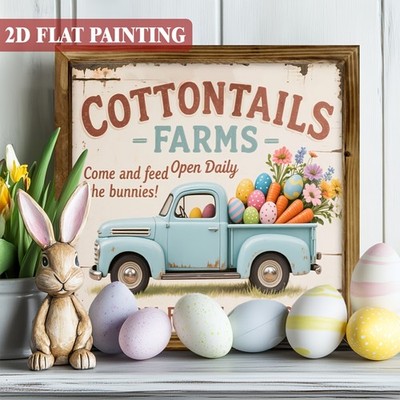 Cottontails Farms Truck Wooden Plaque Vintage Easter Bunny Farmhouse Decoration