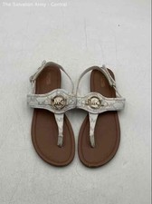 Michael Kors Womens White Monogram Leather Adjustable Strappy Sandals Size 5