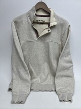 Orvis Sweatshirt Mens 1/4 Zip Snap Pullover Sweater- Fleece Lining Cream M-L