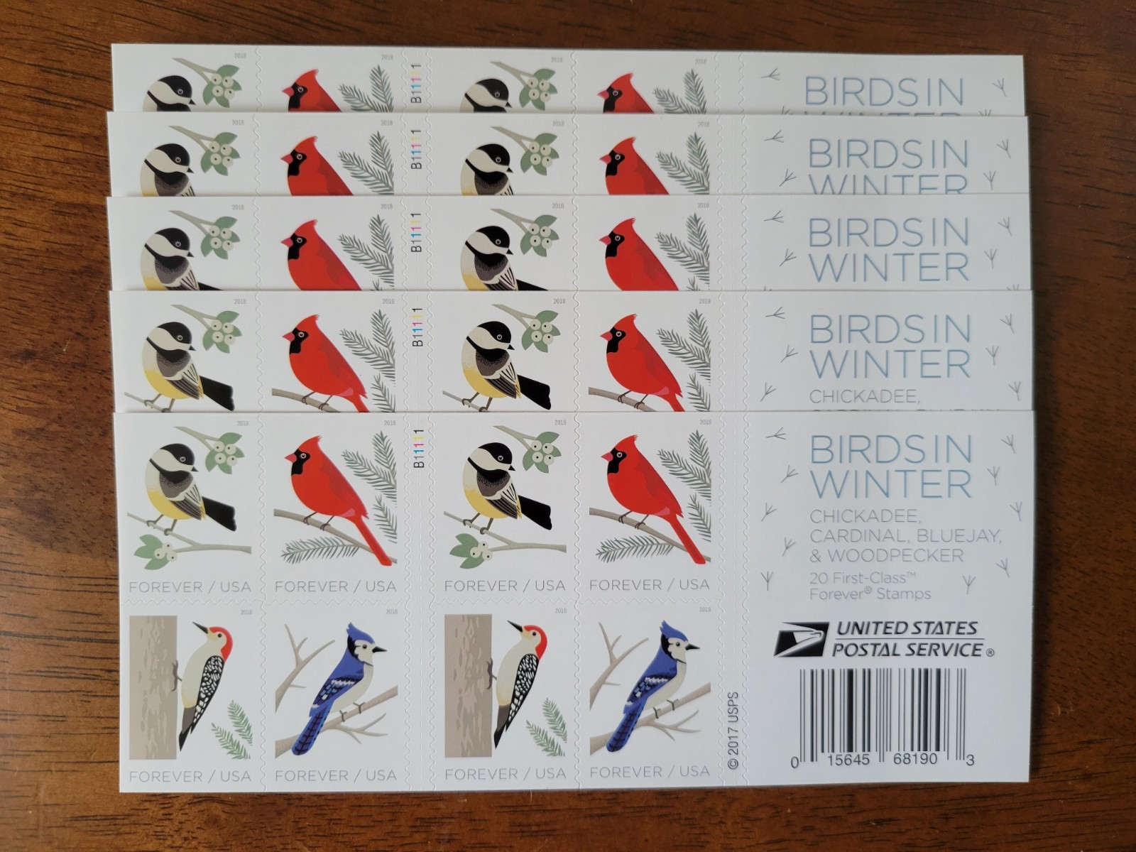 20 FOREVER FIRST CLASS LETTER STAMPS "BIRDS IN WINTER" MNH 2017 BOOK PANE