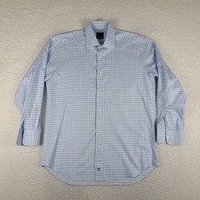 David Donahue Dress Shirt Mens 15.5 32/33 Blue Plaid Cotton Button Up