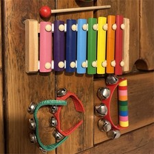 Kids Wooden Musical Instrument Set: Xylophone Maracas Jingle Bells