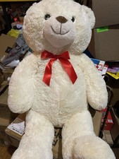 NEW Large Teddy Bear 35" Soft, with embroidered heart on 1 foot  red ribbon tie