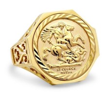 9ct Yellow Gold Hexagonal St George Ring 22mm