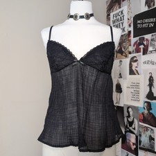 Black Lace Trim Pleated Babydoll Cami Top