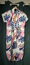 Shein Tropical Leaf Print Shift Dress M Colourful Summer Holiday Belted Dress