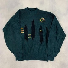 Vintage Abstract Knitted Jumper Embroidered Patterned Grandad Knit Sweater Men's