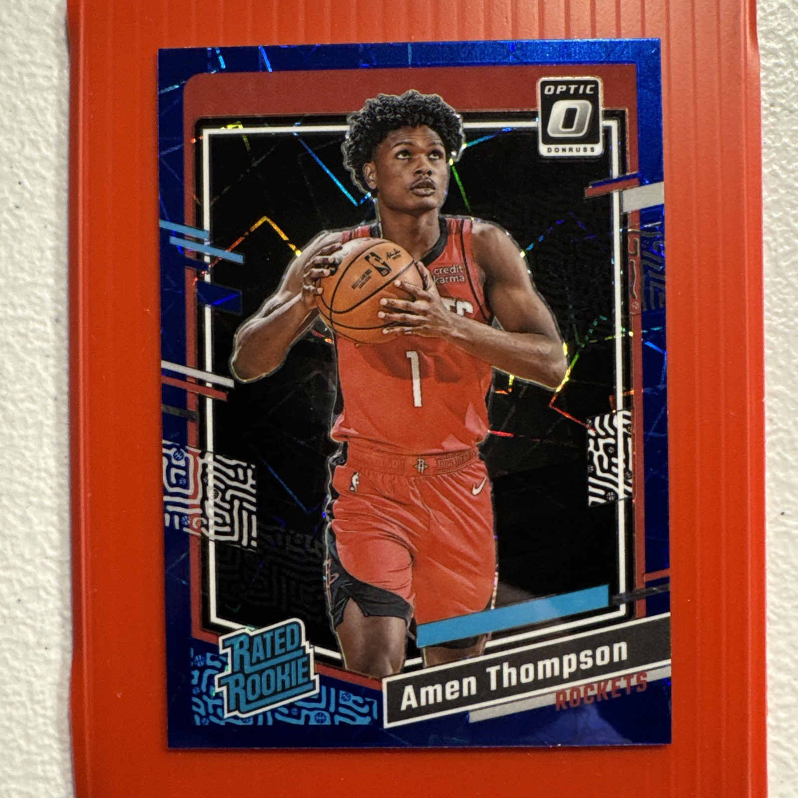 2023-24 Panini Donruss Optic Rated Rookie Amen Thompson #229 Blue Velocity Prizm