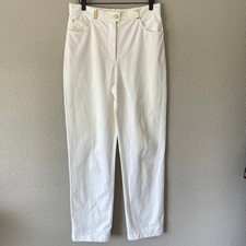 St. John Sport White High Rise Tapered USA Made Gold Accent Womens Pants 10