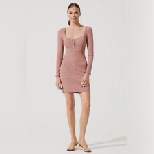 ASTR the Label Ribbed Hook & Eye Bodycon Long Sleeve Dress Blush Medium Y2K 90s
