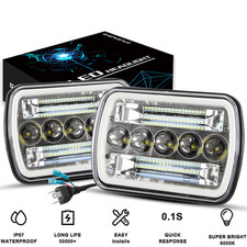 5X7" 7x6" LED Headlight Halo DRL For Dodge Ram 50 D150 D250 D350 W150 W250 W350