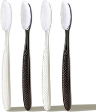 Large Long Head Toothbrush, 4-Pack, Upgraded Hard  Firm Charcoal Bristles, Whit