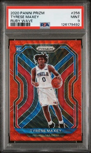 126179492 Tyrese Maxey 2020 Panini Prizm #256 Ruby Wave Rookie RC PSA 9