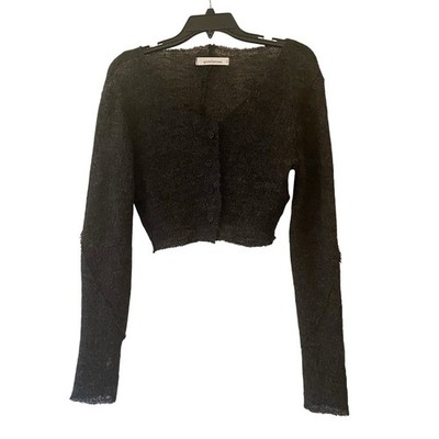 NostraSantissima Black Cropped Cardigan Sweater Buttons Textured Wool M