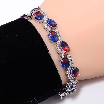 Bi-Colour Tourmaline, CZ 925 Sterling Silver Adjustable Bracelet 7-8'' B132322