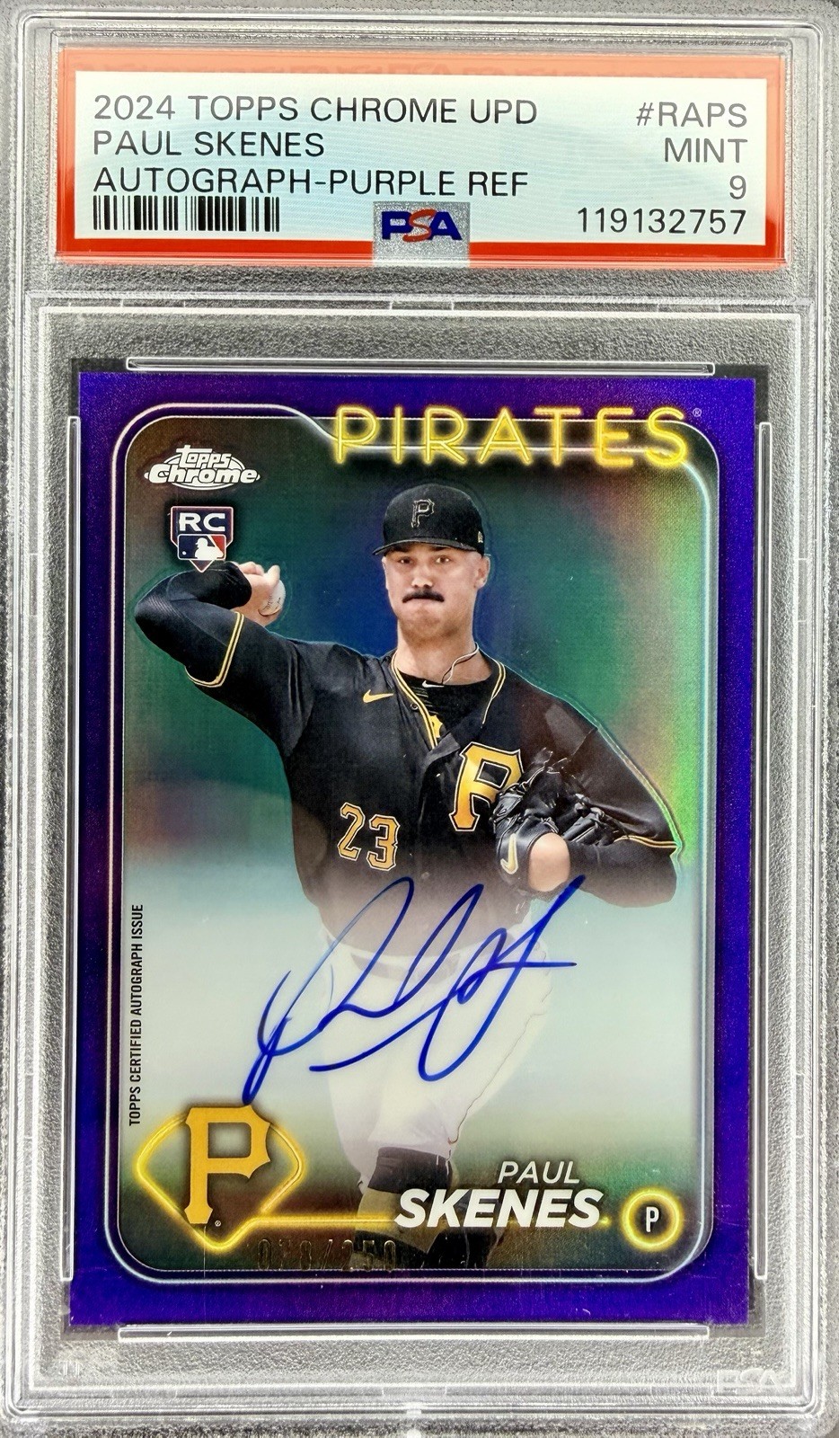 2024 Topps Chrome Update Paul Skenes Purple Refractor AUTO /250 ROY PSA 9  🔥