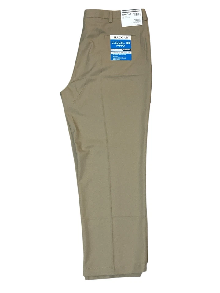 Pantalones Haggar Para Hombre Cool 18 Performance Sin Hierro Calce Clásico Caqui Talla 44W x 30L Foto 2 de 2