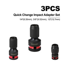 3pc Impact Bit Converter Quick Release Adapter 1/4" 1/2" 3/8" Set