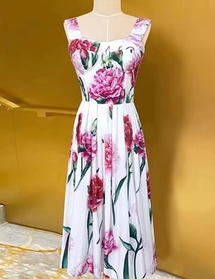 Handmade Italian Designer Dress Print Poppy Push Up Cotton Dress Size M