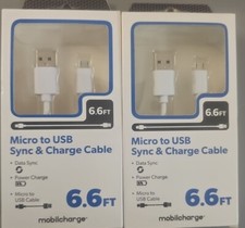 2 Pack 6.6 Ft Micro to USB Sync  Charge Cable