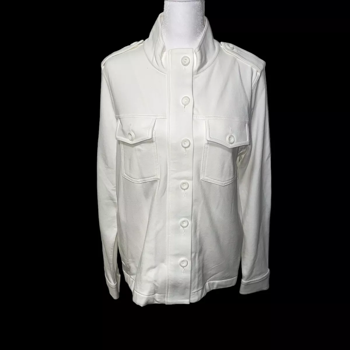 Cabi Womens Full Zip Button Lighthouse Jacket 5856 White Sz S