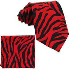 New Polyester Zebra Animal Print Formal Party occasion Necktie  Hankie Red