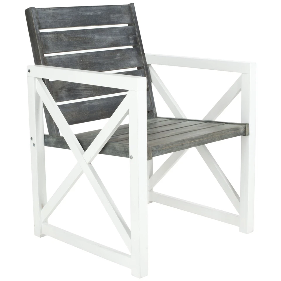 SAFAVIEH Outdoor Collection Irina Arm Chair | White/Ash Grey | - Image 4 of 4