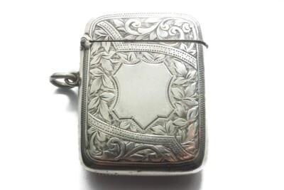 ANTIQUE ENGLISH STERLING SILVER VESTA CASE / MATCH SAFE c1896 | eBay