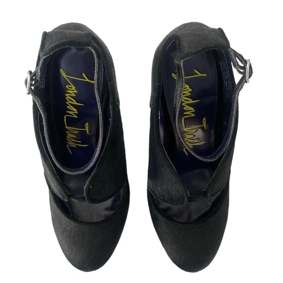 London Trash Candy Black Leather Fur Stiletto Platform Heels US 8 - Image 4 of 4