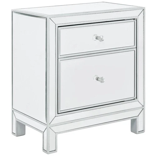 Elegant Decor Reflexion 1 Door Mirrored Nightstand in Antique Silver - Picture 1 of 11