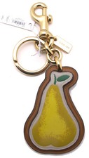 NEW COACH Pear Shape Leather/Signature Key Clip Split Key Ring Brown/Yellow Gold