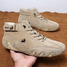 Italian Suede Boots High Top Men's Casual Shoes Leather Driving Hiking Sneakers