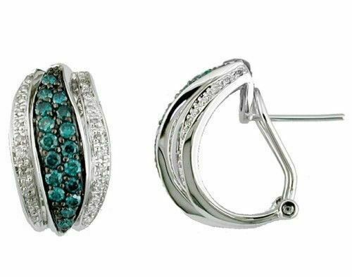 FILA ESTATE .92CT WHITE & BLUE DIAMOND 14K WHITE G CLASSIC MULTI ROW LEAF EARRINGS