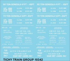Tichy Train Group 10342 HO Scale Generic 41 48 52' 65' Gondola Data White Decals