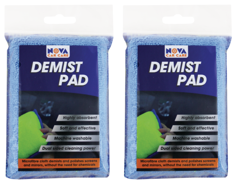 2x Nova Car Care Windscreen Mirror Window Glass Microfibre Cleaning Demist Pad
