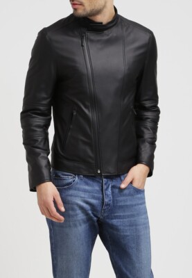 Leather Motorcycle Genuine Black Men Biker Bomber Leather Jacket XS-2XL FB437