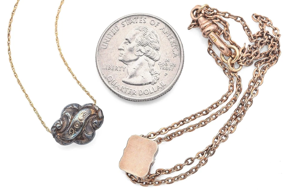 Vintage B David Turquoise Garnet 14K Gold / Silver Necklace & GF Coral Bracelet - Image 3 of 4