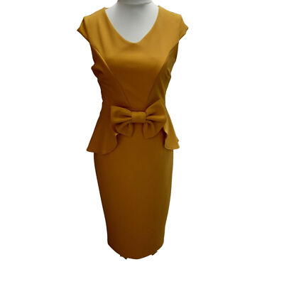 Next Womens Midi Yellow Evening Short Sleeve Bodycon Formal Ladies Dress 12-16