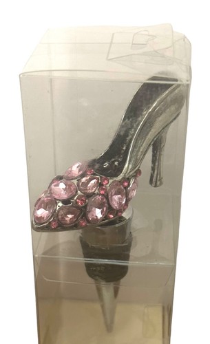 Cheers HIGH HEEL SHOE Wine Bottle Stopper -silver color -metal-pink stones - Picture 2 of 3