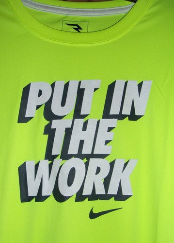 NIKE Dri-Fit "PUT IN THE WORK" Boy's T-Shirt VOLT Size: X-LARGE (13-15) NWT $20 - Picture 2 of 4