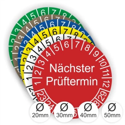 LABELMASTER_DE Prüfplaketten Nächster Prüftermin UVV DGUV Ø:20mm-50mm UV-RESISTENT-KRATZFESTa26