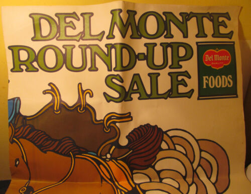 1969 Del Monte Round-Up Sale Western Cowboy Horse A & P Store Poster - Foto 1 di 4