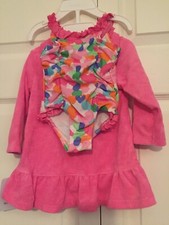 Absorba Swimsuit Coverup Girls Sz 6-9 Months Swim Suit Pink Multi Heart Robe