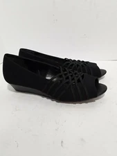 EAST 5TH BLACK WEDGE HEELS OPEN TOE CRISS CROSS STRAP LADIES 7.5M SHOES