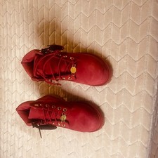 youth timberland premium 6-inch waterproof boot, red, unisex size 13.5C