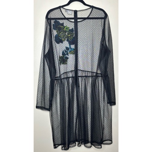 ASOS Mesh Tulle Sheer Embroidered Overlay Mini Dress with Long Sleeves US 22 - Picture 4 of 6