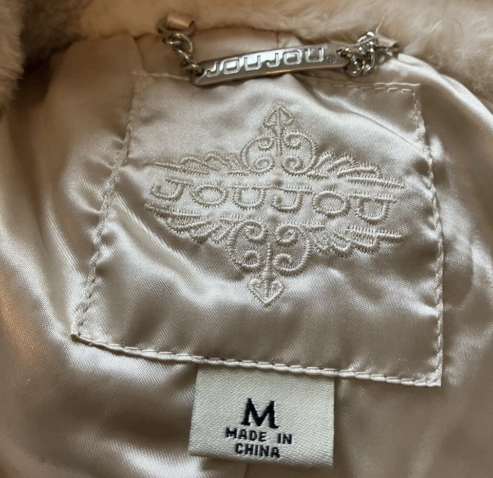 Joujou Faux Fur Jacket Womens Medium Ivory Belted Moto Boho Chic - Image 4 of 4