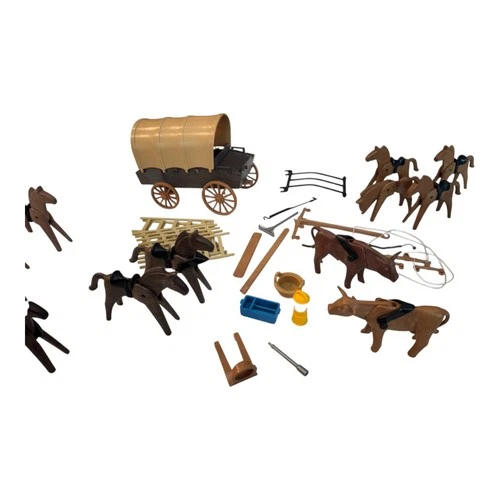 Vintage Playmobil Horse & Wagon Farm Lot – Cows, Oxen, Wagon, Accessories