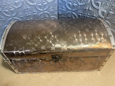 Copper Color Fabric Covered Padded Sewing Storage Trunk Chest  14.5” X 6.5”