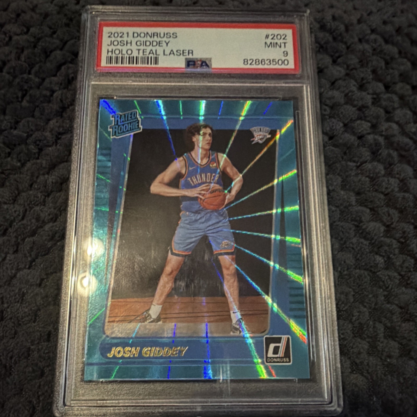 Donruss 2021-22 Josh Giddey #202 Rated Rookie Holo Teal Laser Thunder PSA 9